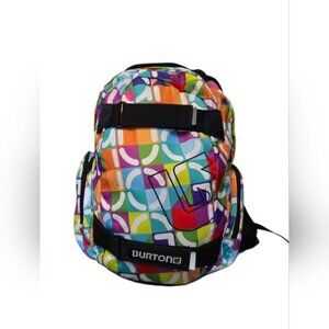 Burton Color Block Backpack  Padded Straps Multicolor Retro Print Back To School